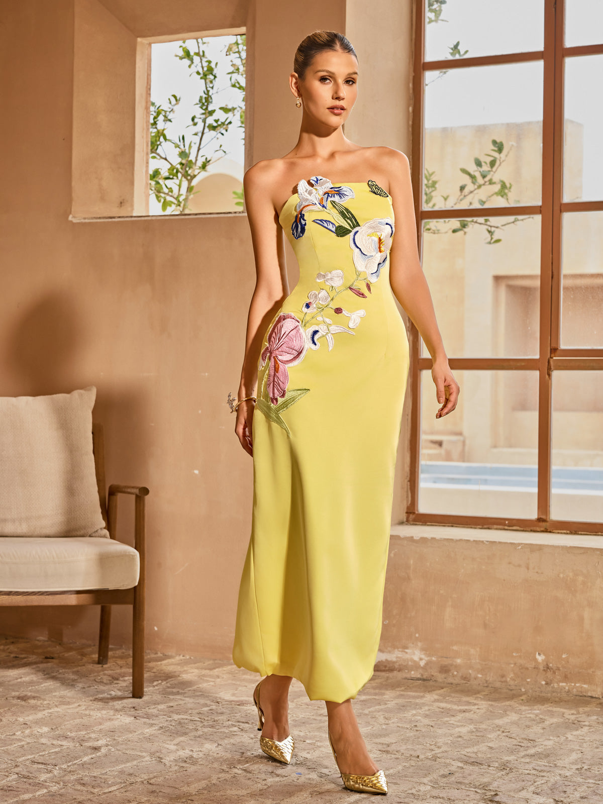 Pyrella Strapless Flower Maxi Dress