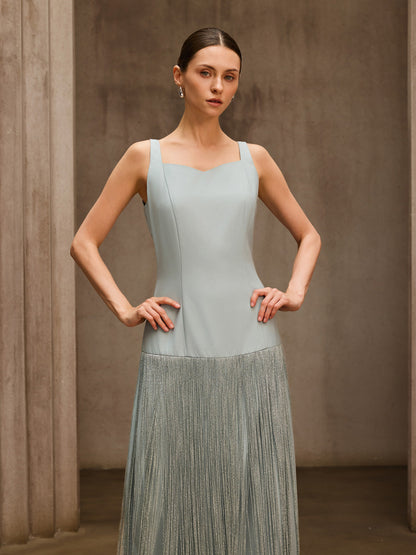 Qoralyth Sleeveless Fringe Maxi Dress