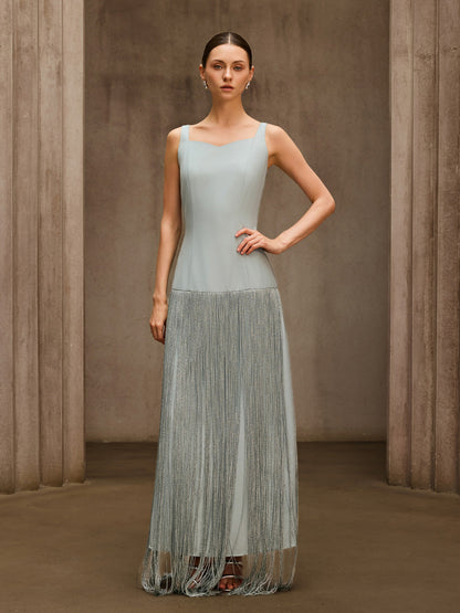 Qoralyth Sleeveless Fringe Maxi Dress