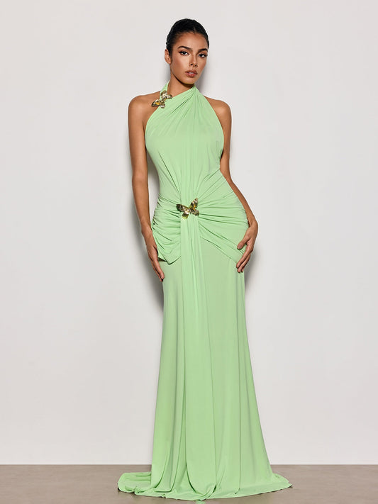 Rosstef Backless Draped Butterfly Maxi Dress