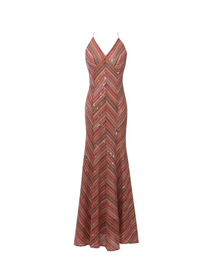 Quorel Spaghetti Stripe Sequin Maxi Dress