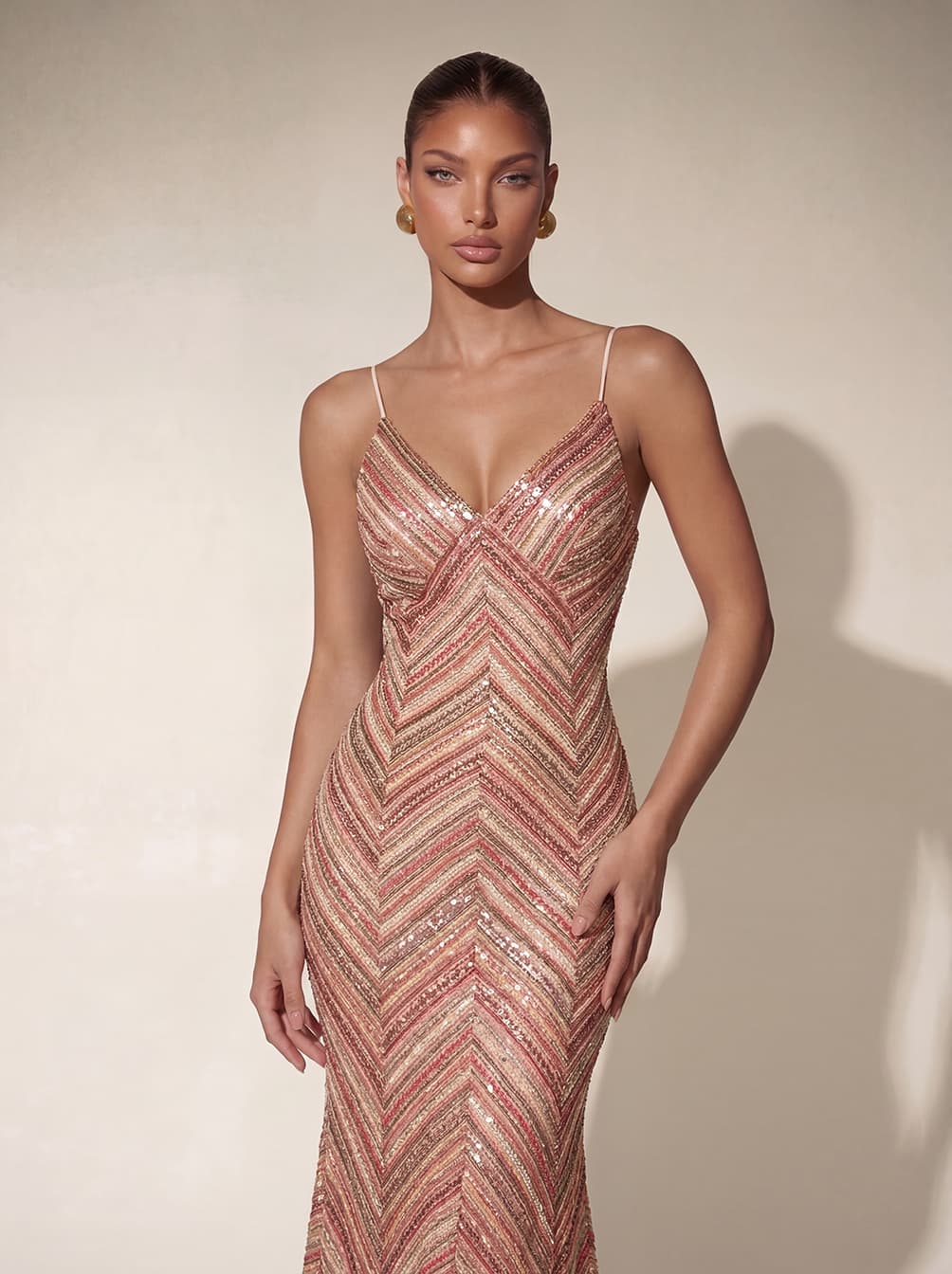 Quorel Spaghetti Stripe Sequin Maxi Dress