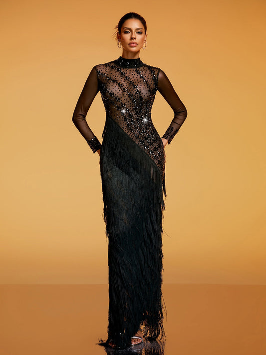 Rosstef Crystal Fringe Maxi Gown