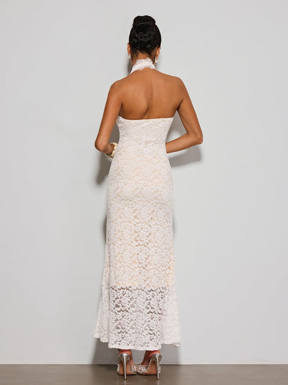 Quorveth Halterneck Lace Maxi Dress In White
