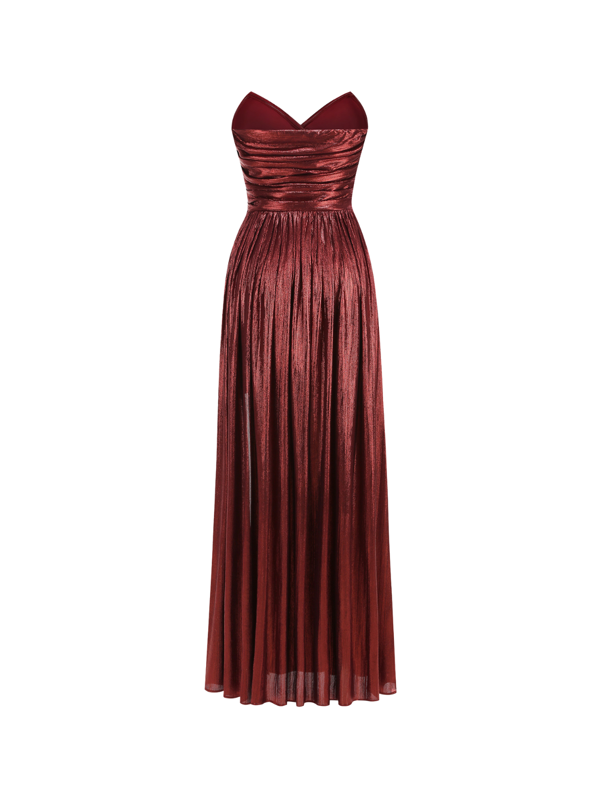 Quvory Strapless Split Metallic Maxi Dress In Wine