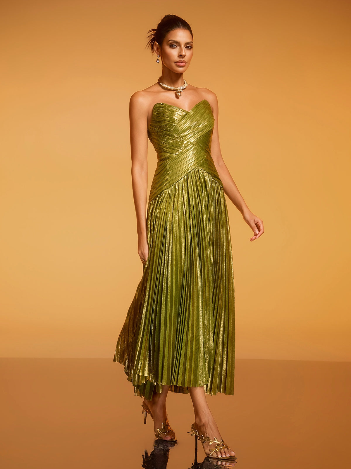 Quvory Strapless Split Pleated Maxi Dress