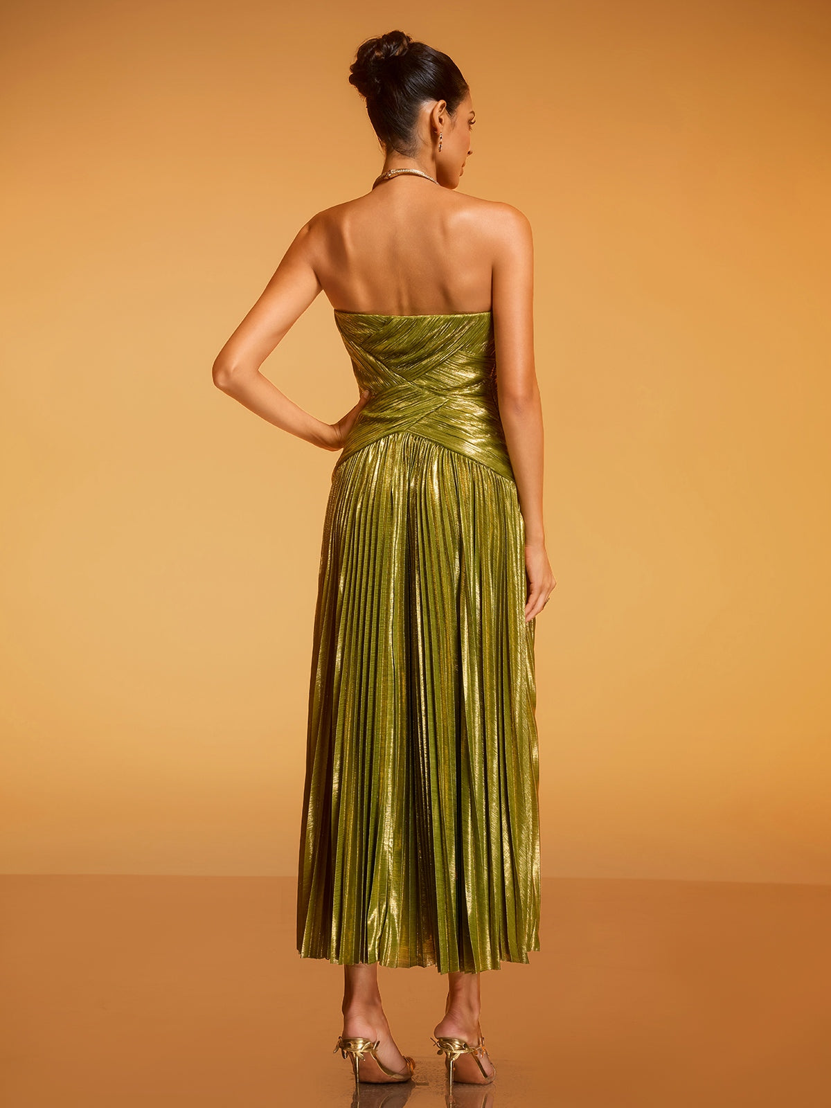 Quvory Strapless Split Pleated Maxi Dress