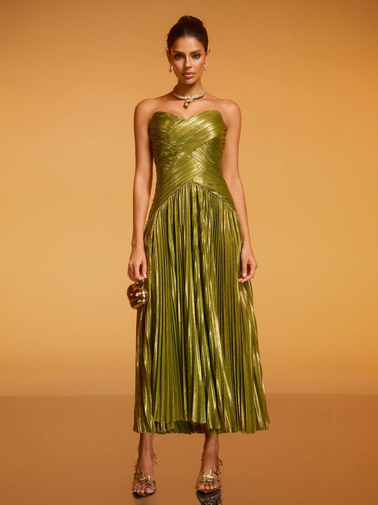 Rosstef Strapless Pleated Maxi Dress