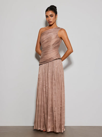 Ravelthor One Shoulder Ruched Maxi Dress