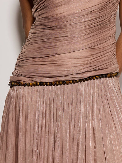 Ravelthor One Shoulder Ruched Maxi Dress