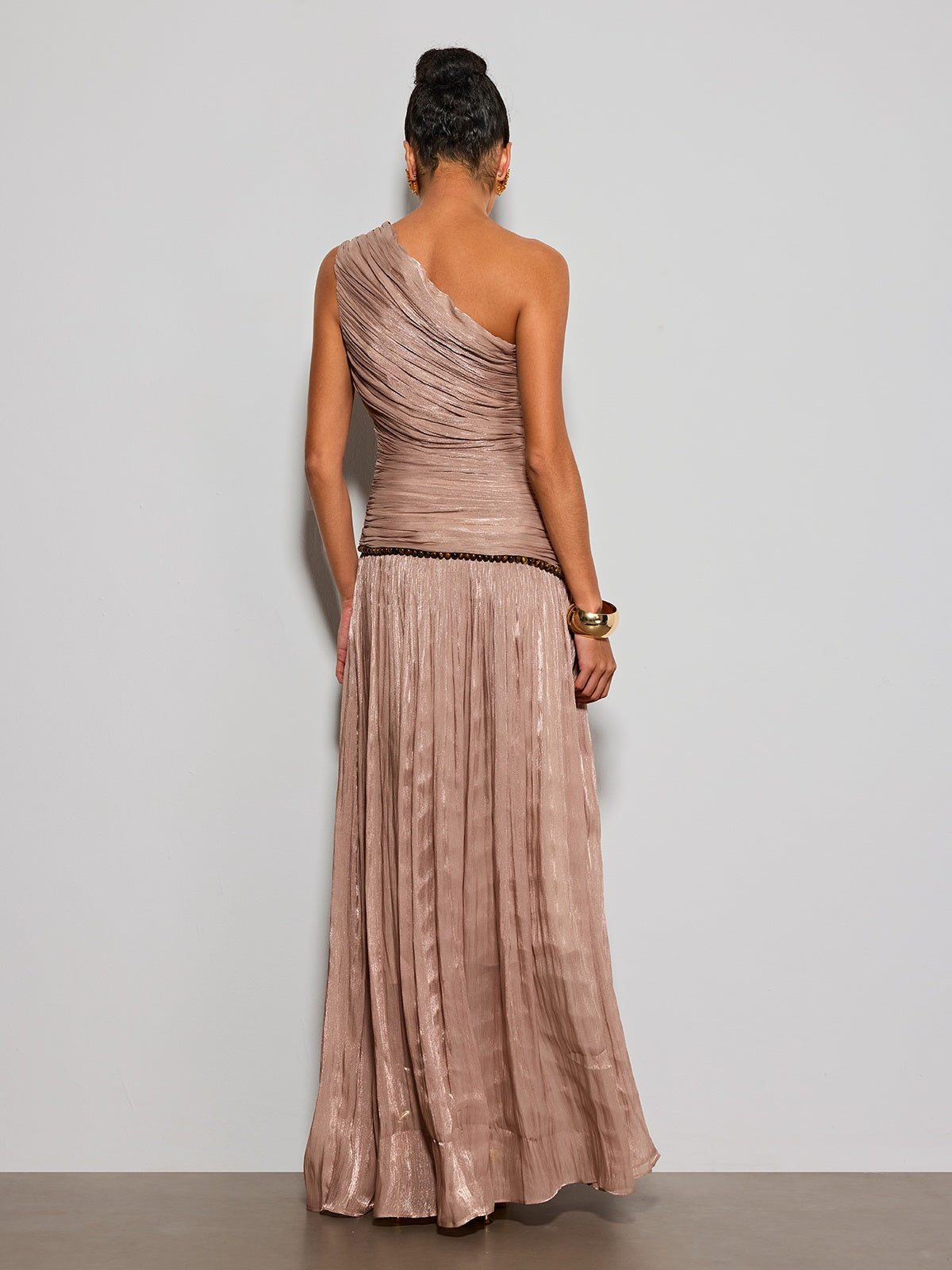 Ravelthor One Shoulder Ruched Maxi Dress