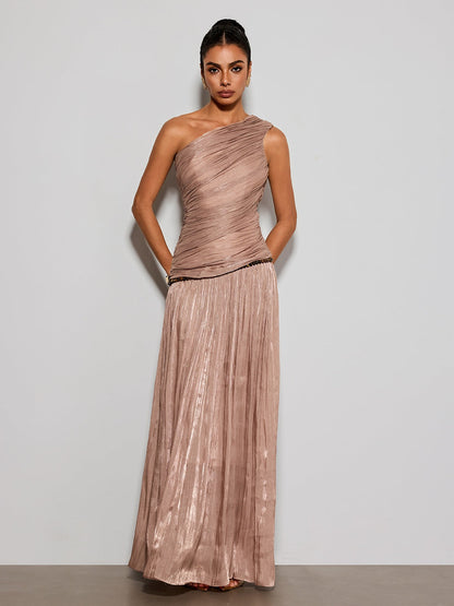 Ravelthor One Shoulder Ruched Maxi Dress