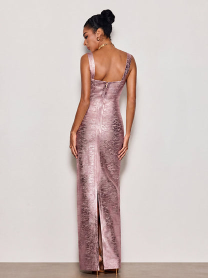 Ravixor U Neck Bandage Maxi Dress In Pink