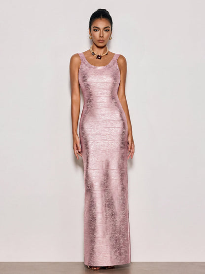 Ravixor U Neck Bandage Maxi Dress In Pink