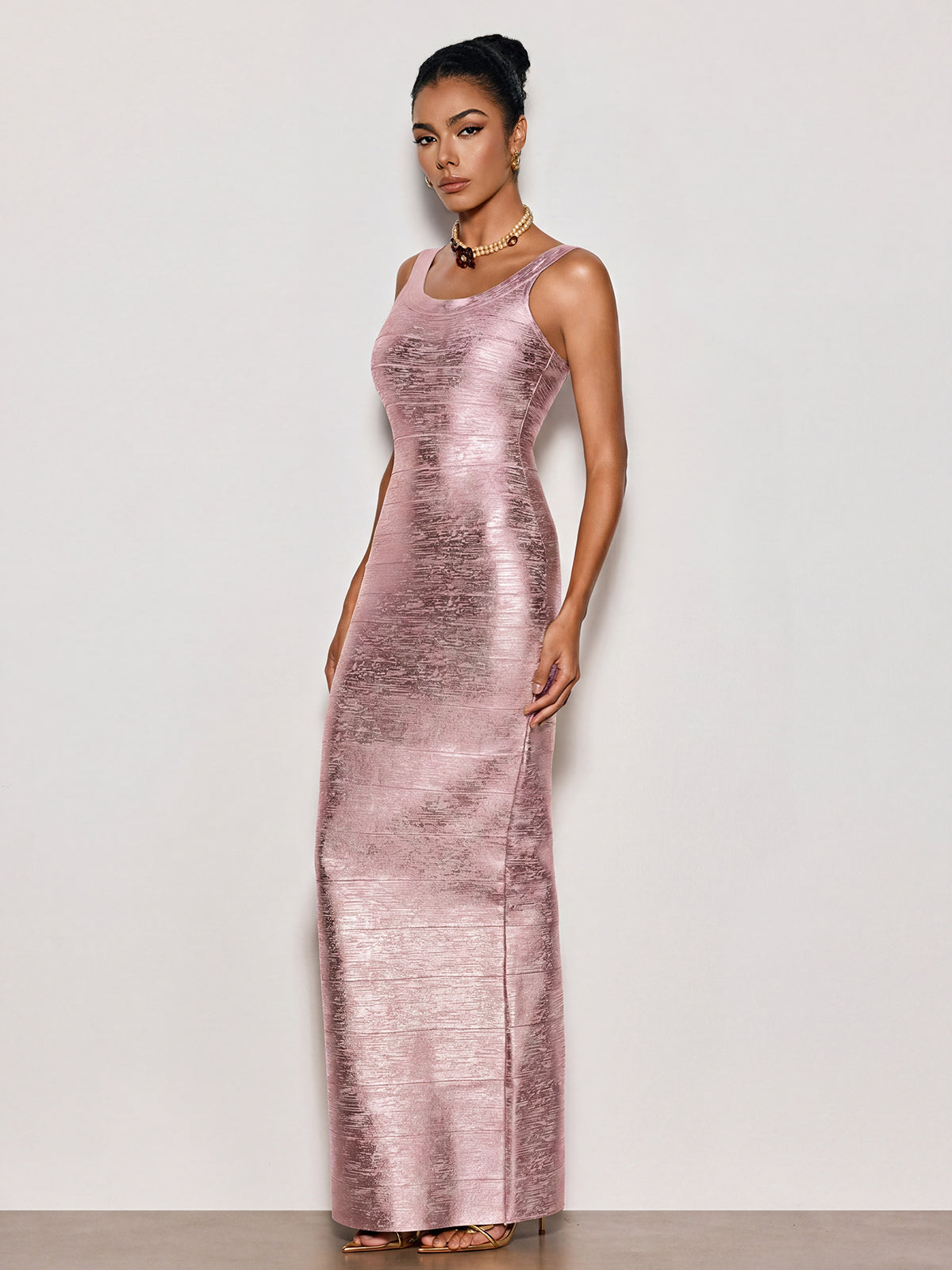 Ravixor U Neck Bandage Maxi Dress In Pink