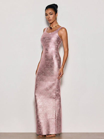 Ravixor U Neck Bandage Maxi Dress In Pink