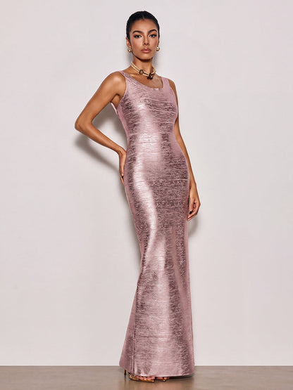 Ravixor U Neck Bandage Maxi Dress In Pink