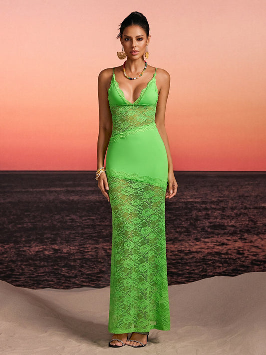 Rosstef Spaghetti Lace Maxi Dress