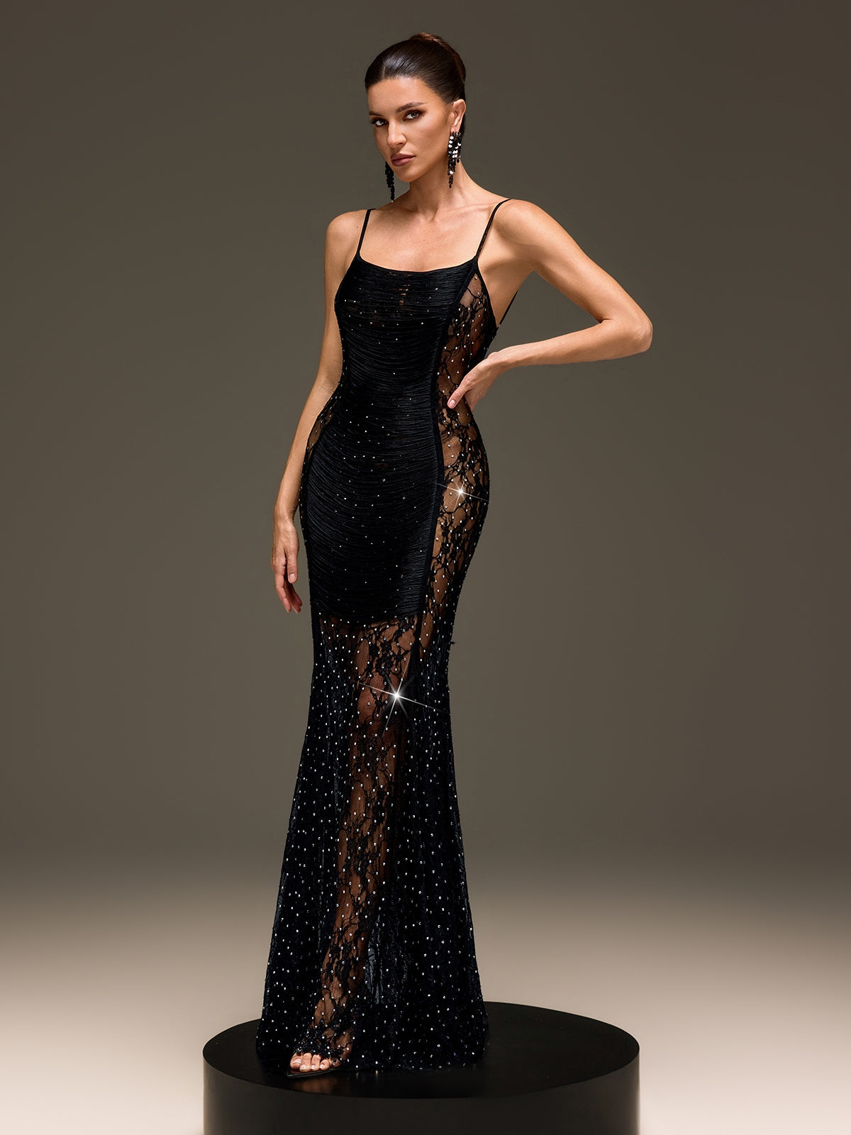 Raxelin Spaghetti Fringe Rhinestone Maxi Dress