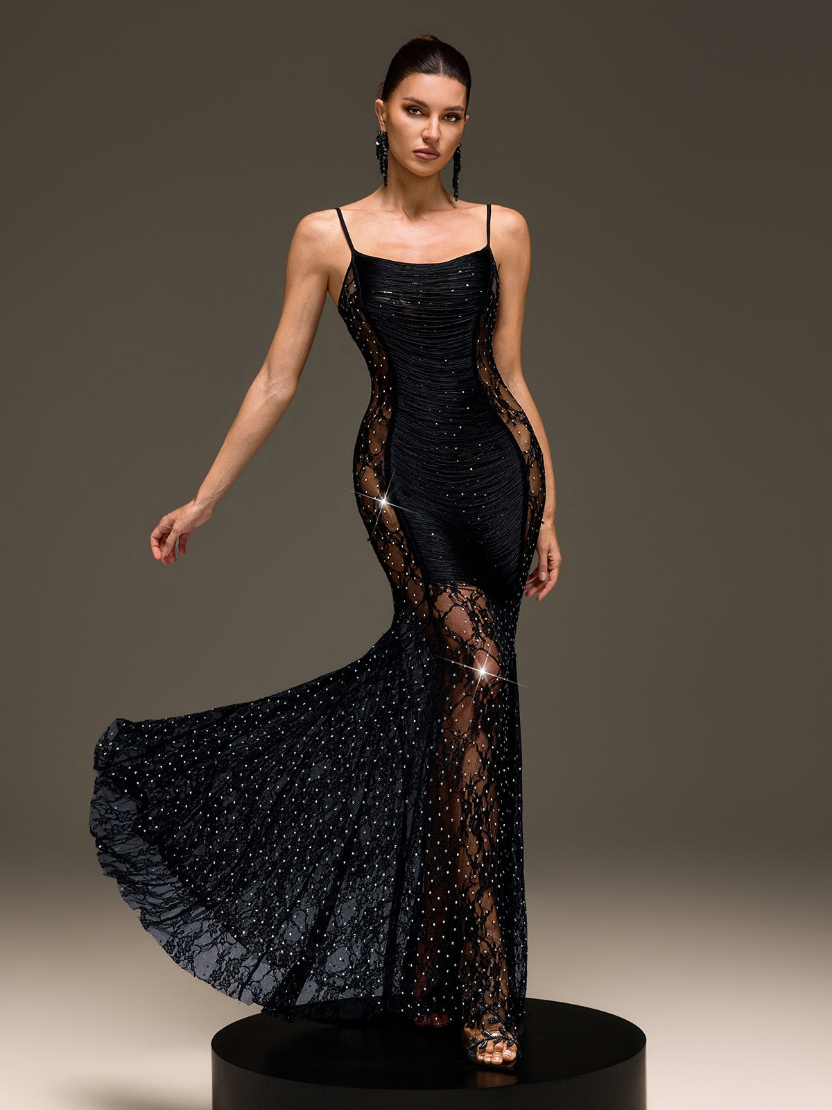 Raxelin Spaghetti Fringe Rhinestone Maxi Dress