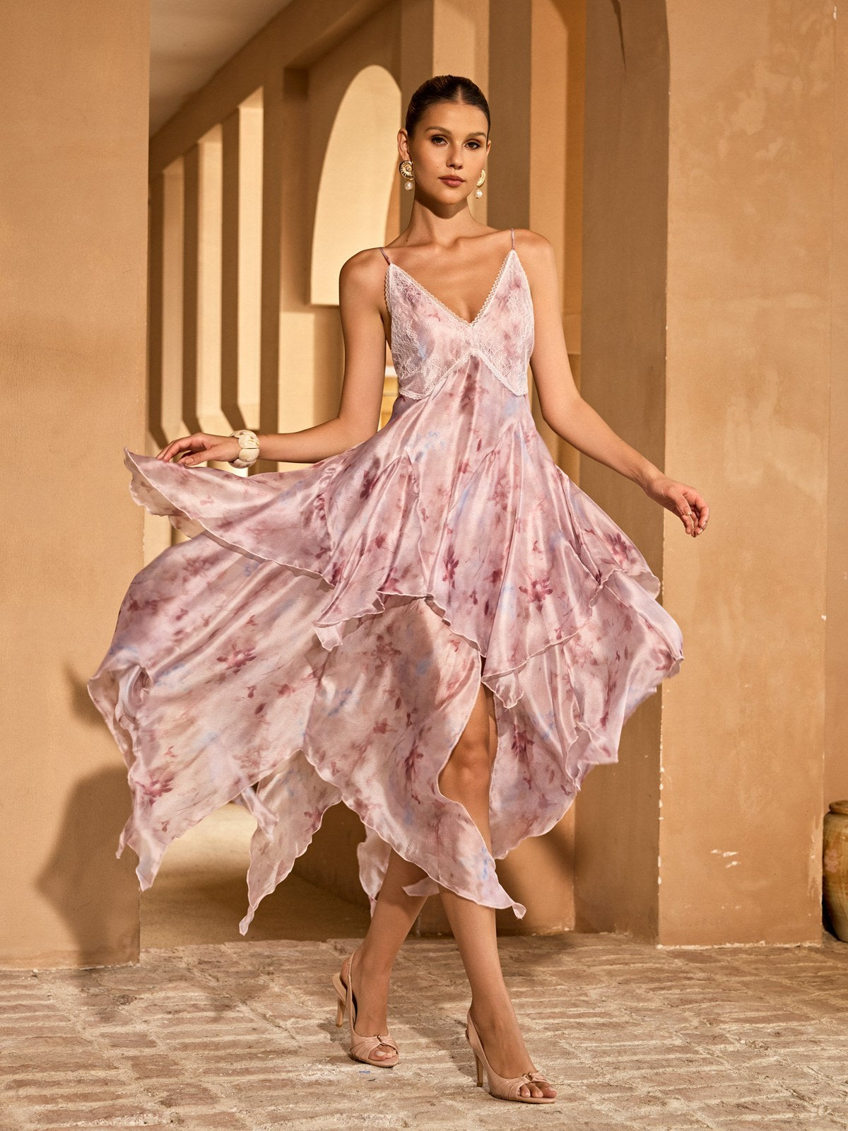 Rosstef Ruffle Floral Midi Gown