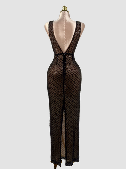 Raziya V Neck Bow Sequin Maxi Dress In Black