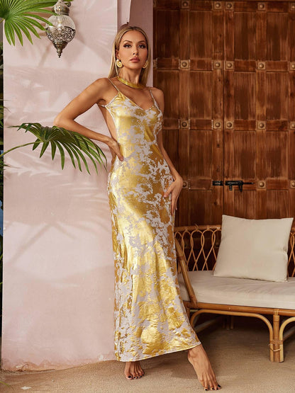 Rosstef Metallic Maxi Dress
