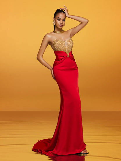 Renato Strapless Bow Satin Maxi Dress
