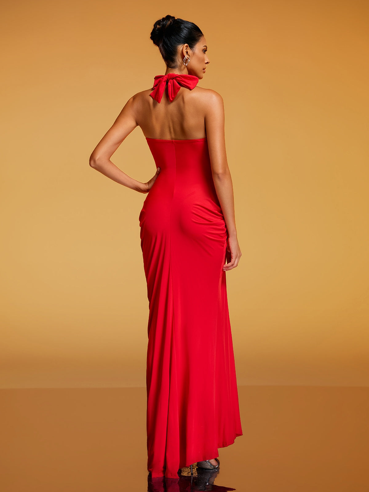 Rethik Halterneck Ruched Split Maxi Dress