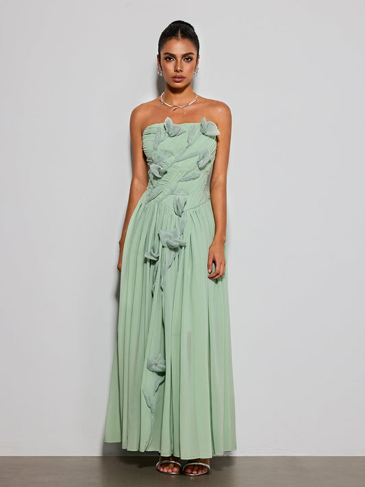 Rosary Strapless Flower Maxi Dress