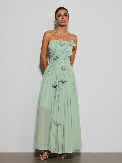 Rosary Strapless Flower Maxi Dress