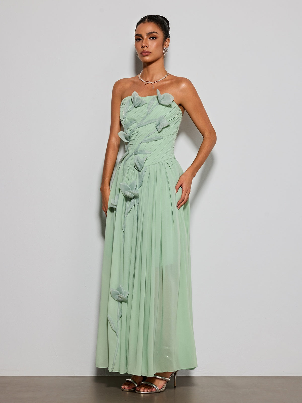 Rosary Strapless Flower Maxi Dress