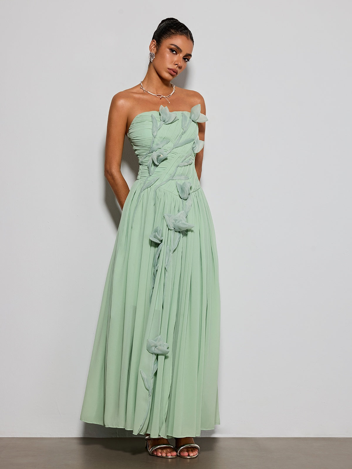 Rosary Strapless Flower Maxi Dress