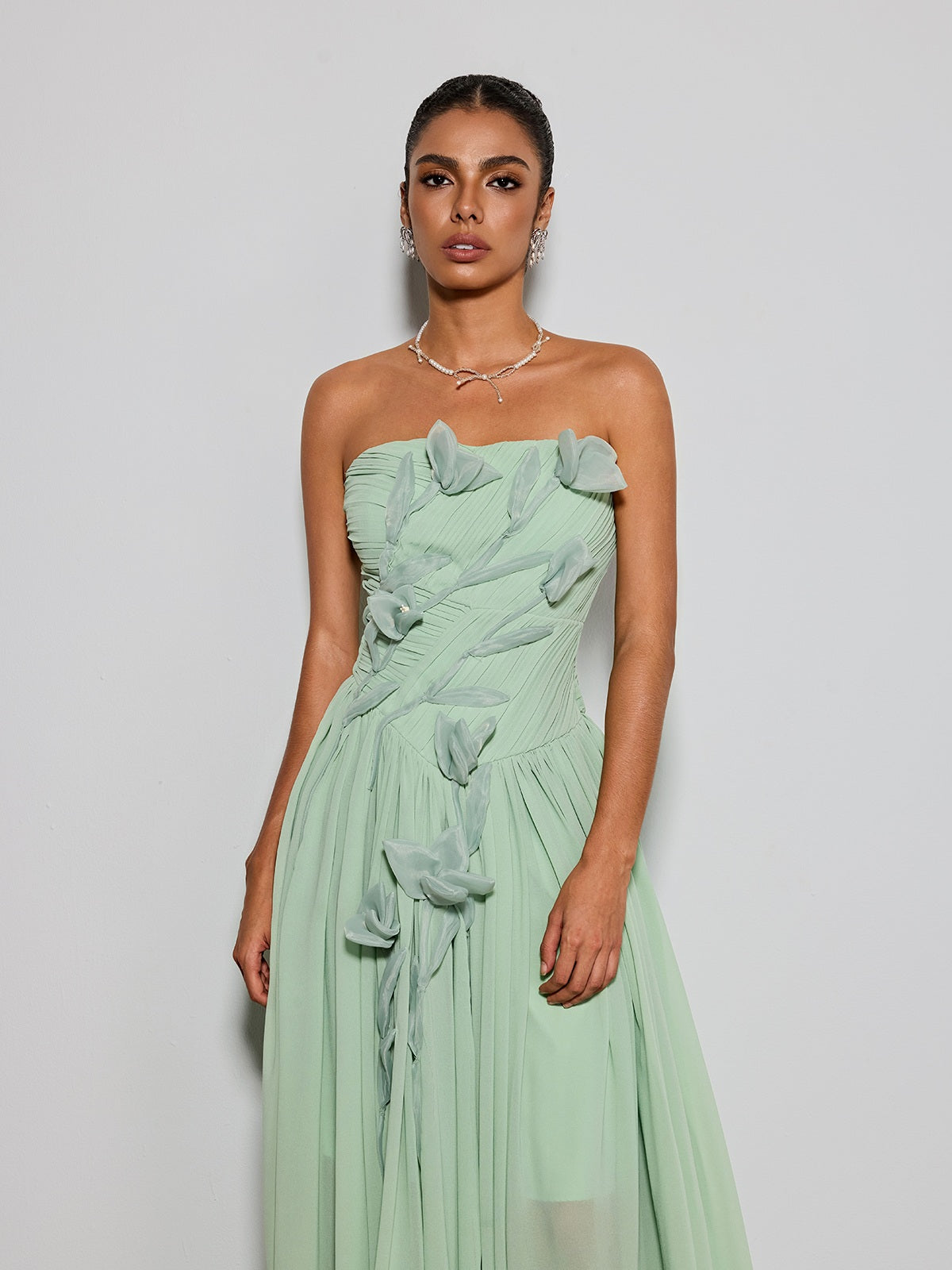 Rosary Strapless Flower Maxi Dress