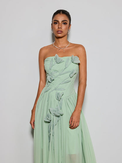 Rosary Strapless Flower Maxi Dress