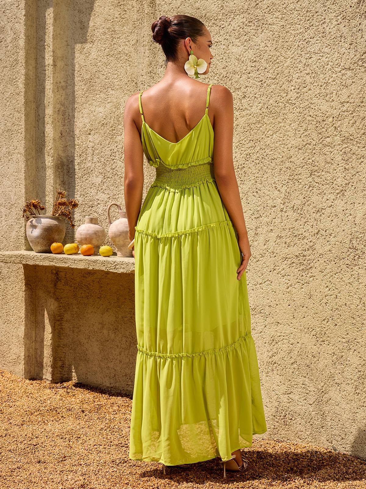 Saelvion Spaghetti Maxi Dress In Chartreuse