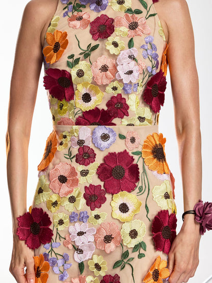 Saige Sleeveless Mesh Flower Maxi Dress In Blush