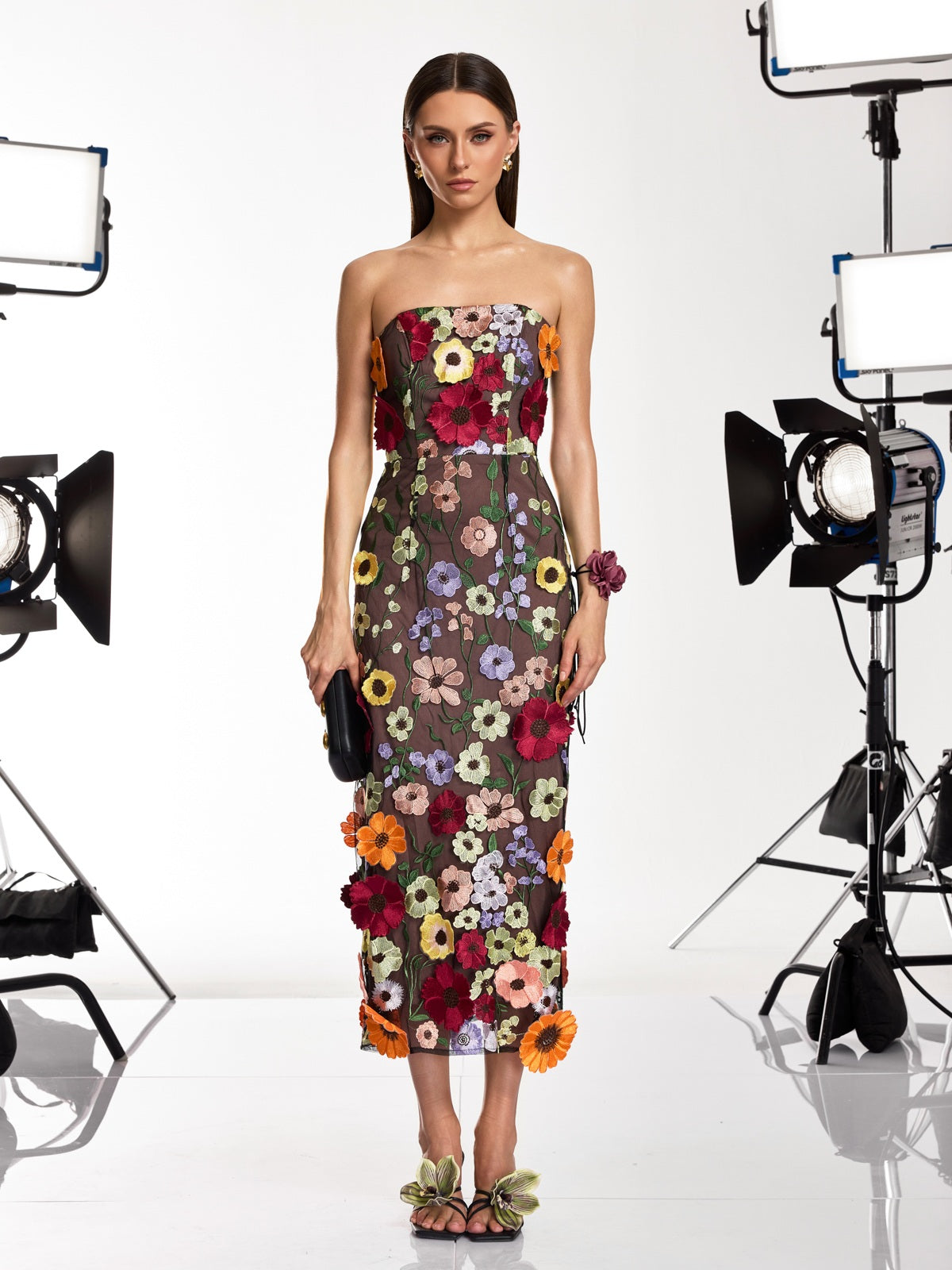 Rosstef Flower Mesh Midi Dress