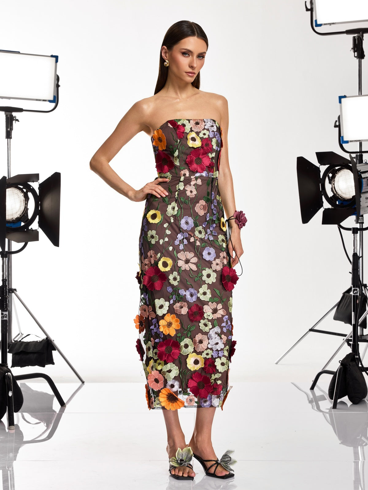 Rosstef Flower Mesh Midi Dress