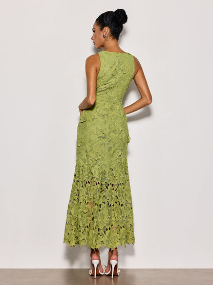 Savrel Sleeveless Cutout Flower Maxi Dress