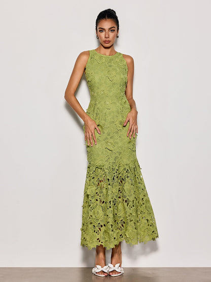 Savrel Sleeveless Cutout Flower Maxi Dress
