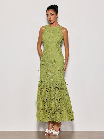 Savrel Sleeveless Cutout Flower Maxi Dress
