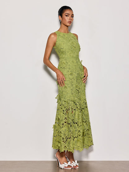Savrel Sleeveless Cutout Flower Maxi Dress