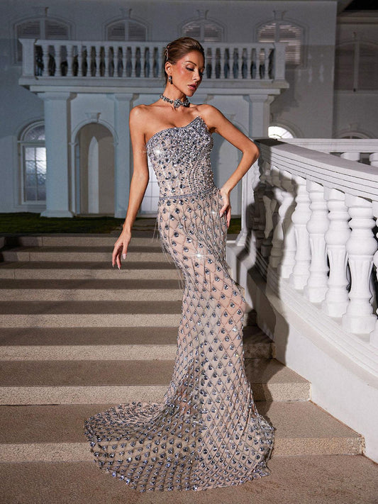 Rosstef Şeffaf Rhinestone Maxi GİYİN