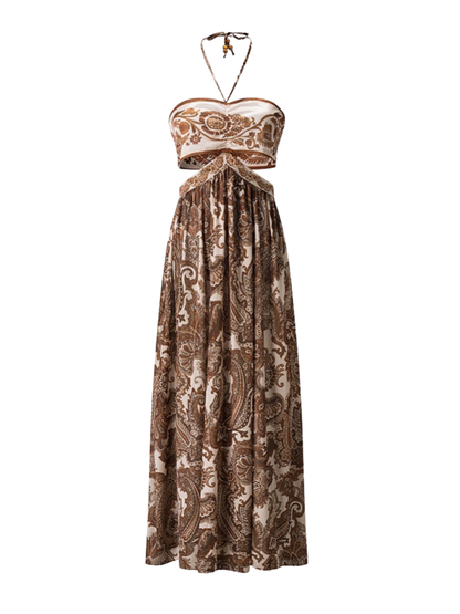 Selviq Halterneck Cutout Printed Maxi Dress