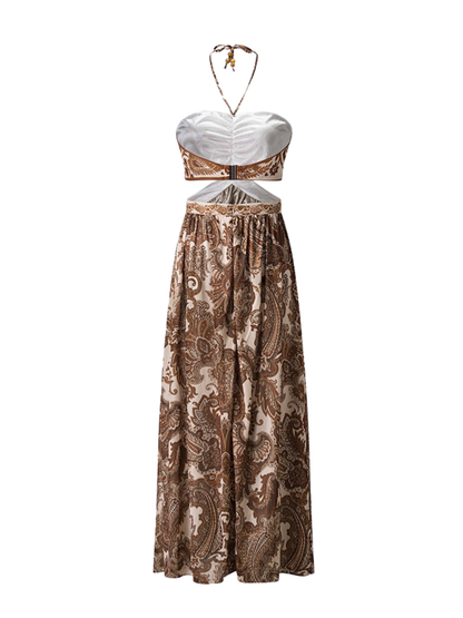 Selviq Halterneck Cutout Printed Maxi Dress