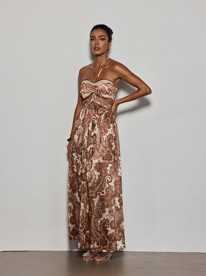 Selviq Halterneck Cutout Printed Maxi Dress