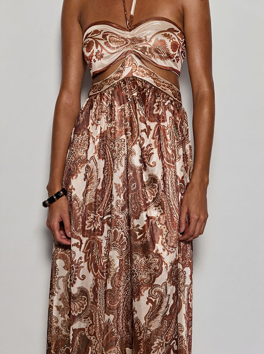 Selviq Halterneck Cutout Printed Maxi Dress