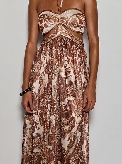 Selviq Halterneck Cutout Printed Maxi Dress