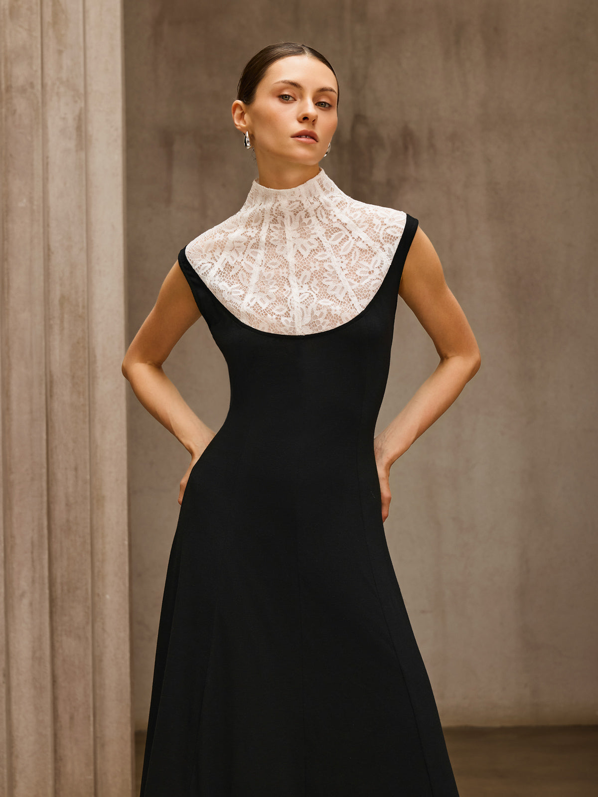 Sevionyx High Neck Lace Maxi Dress